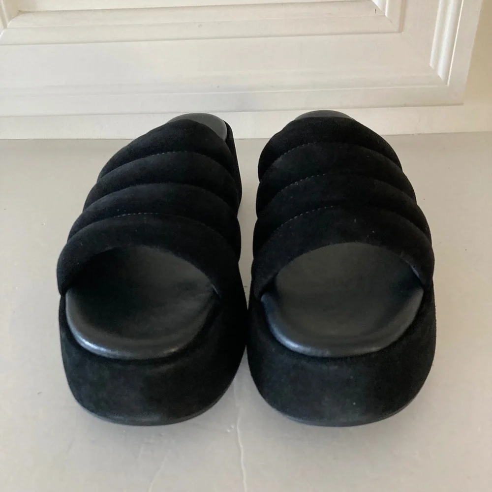 NWOT Free People Almost Paradise Black Suede Slip On Platform Sandals